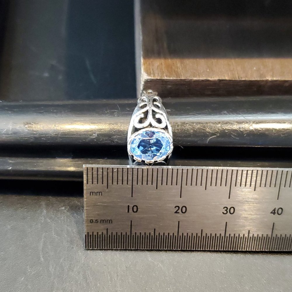 Size 9.25 925 Sterling Silver Blue Paste Gemstone Fancy Ring - Picture 6 of 7